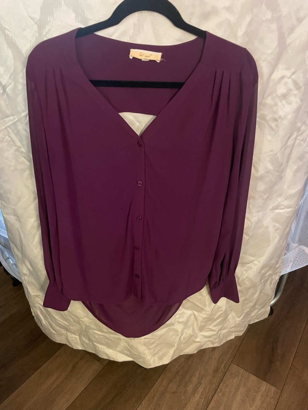 Women's Long-Sleeve V-Neck Button Front Top - Plum